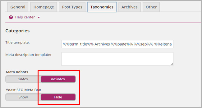 No index categories, tags and archive pages